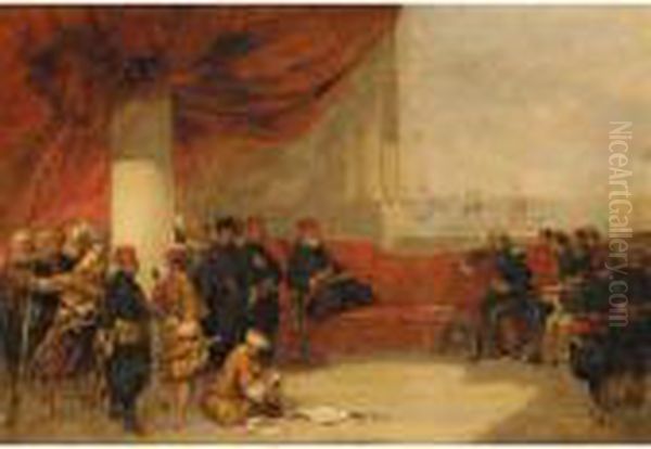 Interview With The Viceroy Of Egypt At His Palace In Alexandria Oil Painting by David Roberts