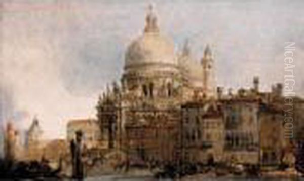 View Of The Church Of Santa 
Maria Della Salute, On The Grand Canal, Venice, With The Dogana Beyond Oil Painting by David Roberts