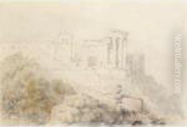 Temple Of Vesta, Tivoli Oil Painting by David Roberts