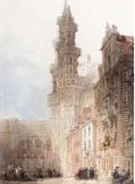 L'hotel De Ville, Louvain, Belgium Oil Painting by David Roberts