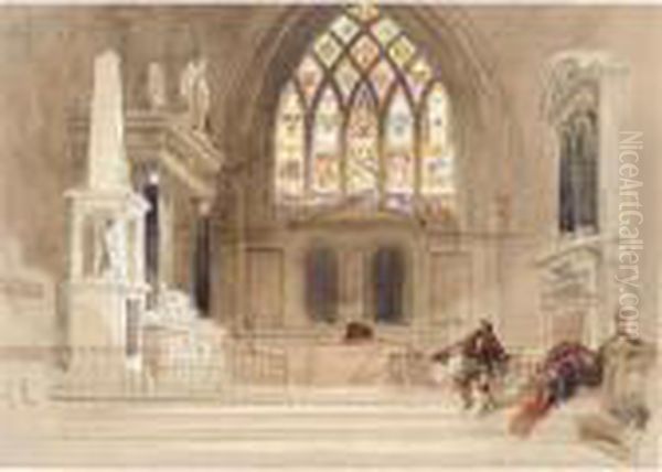 A Folio Of Watercolours Of The Interior Of Stanford On Avon Church, Leicestershire Oil Painting by David Roberts