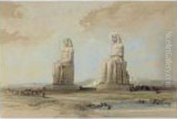 Statues Of Memnon In The Plain Of Thebes Oil Painting by David Roberts