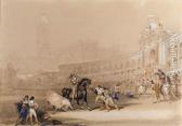 A Bull Fight, Seville Oil Painting by David Roberts