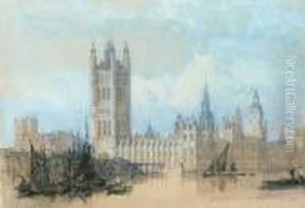 The Houses Of Parliament, Westminster Oil Painting by David Roberts