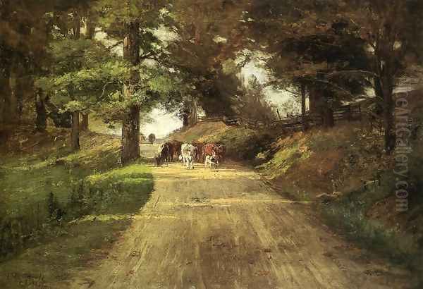 An Indiana Road Oil Painting by Theodore Clement Steele