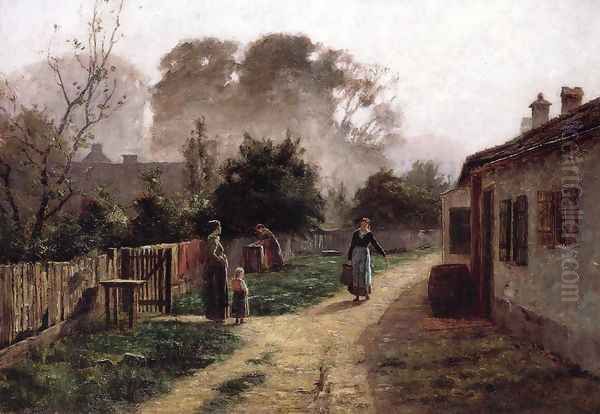 Village Scene 1885 Oil Painting by Theodore Clement Steele