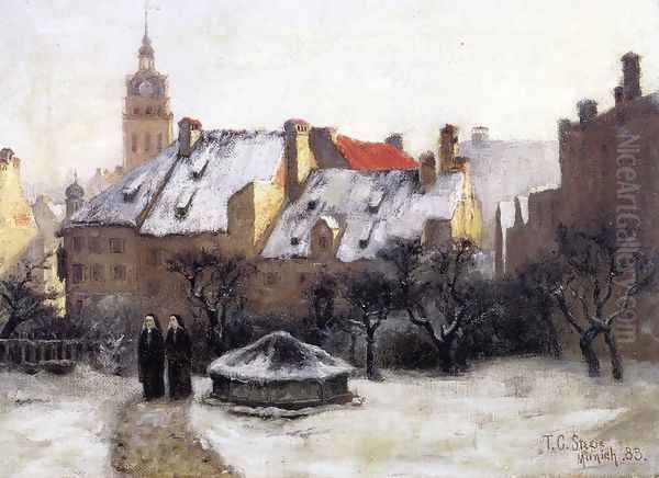 Winter Afternoon - Old Munich Oil Painting by Theodore Clement Steele