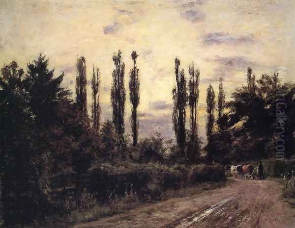 Evening, Poplars and Roadway near Schleissheim Oil Painting by Theodore Clement Steele