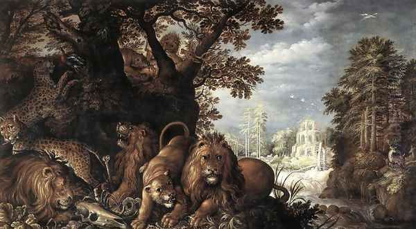 Landscape with Wild Animals Oil Painting by Roelandt Jacobsz Savery