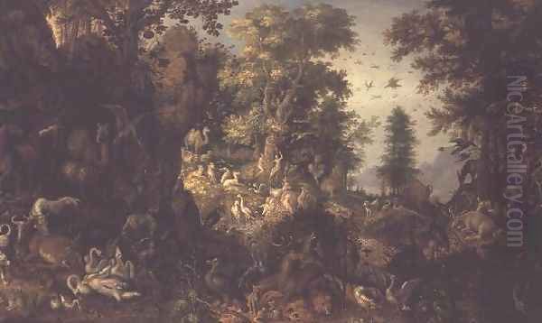 Adam and Eve in the Garden of Eden Oil Painting by Roelandt Jacobsz Savery