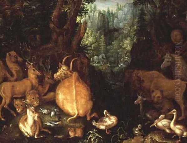 Animals and Birds in a Forest Landscape Oil Painting by Roelandt Jacobsz Savery