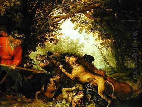 Boar Hunt, 1611 Oil Painting by Roelandt Jacobsz Savery