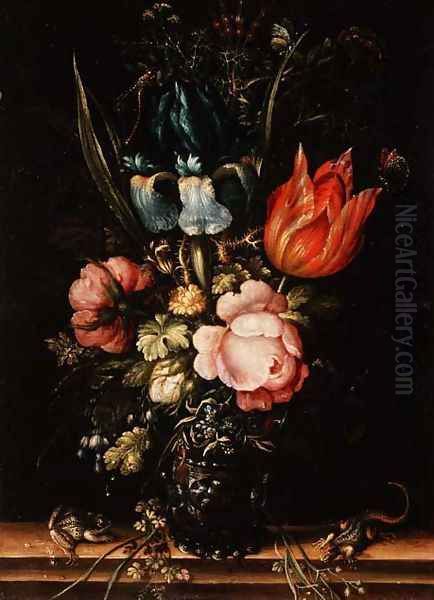 A Still Life of Roses, Tulips and other Flowers, 1623 Oil Painting by Roelandt Jacobsz Savery