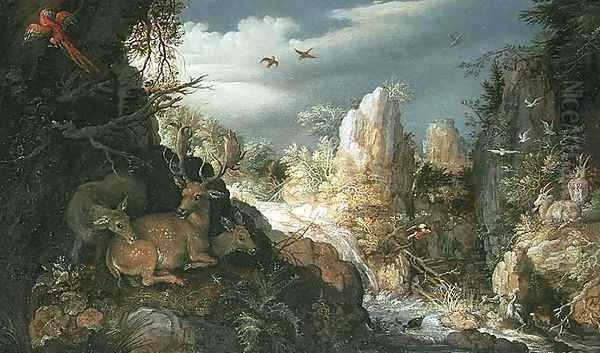 Mountain Landscape with deer Oil Painting by Roelandt Jacobsz Savery