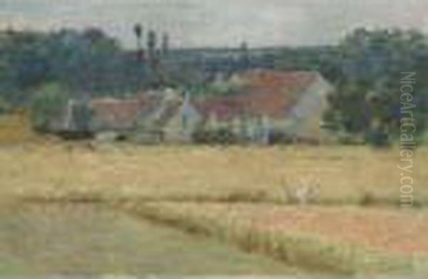 French Farmhouse Oil Painting by Theodore Robinson