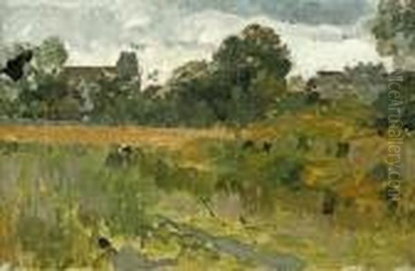 Landscape With Houses Oil Painting by Theodore Robinson