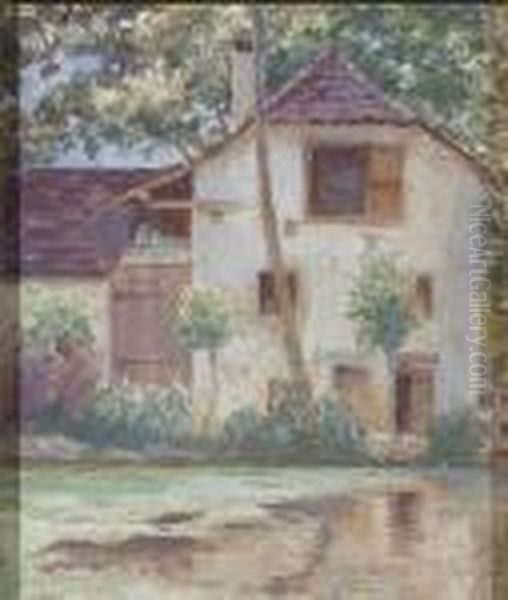 Country House With Pond Oil Painting by Theodore Robinson