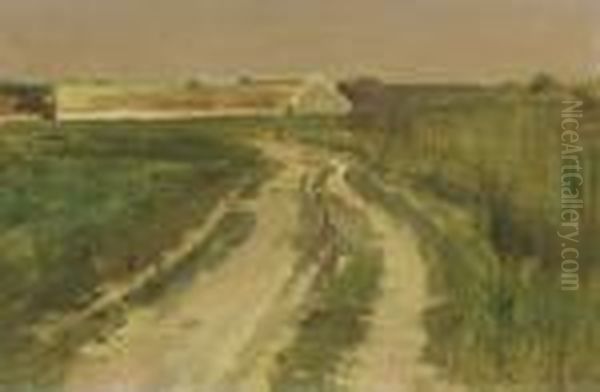 Farmer On A Country Road Oil Painting by Theodore Robinson