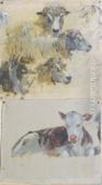 Study Of Farm Animals; And Five Companion Studies Oil Painting by Theodore Robinson