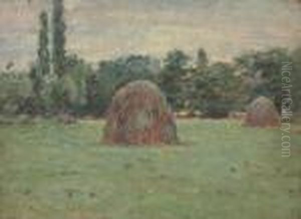 Two Haystacks Oil Painting by Theodore Robinson