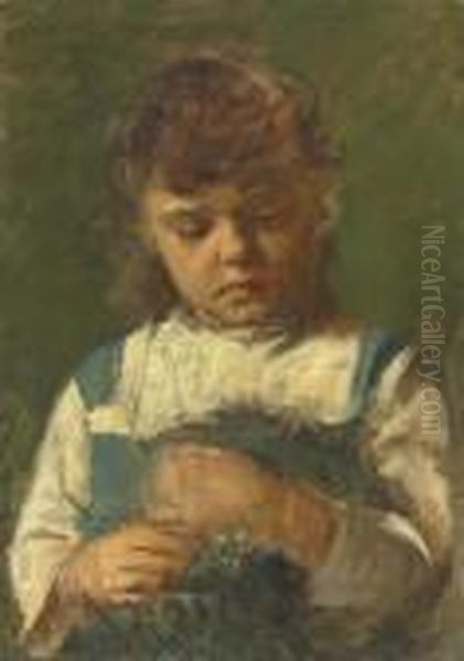 Portrait Of A Young Girl Oil Painting by Theodore Robinson