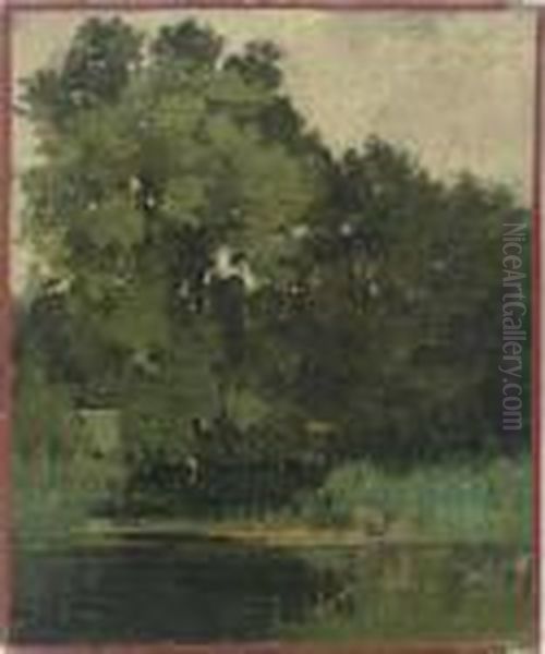 Pond Study Oil Painting by Theodore Robinson