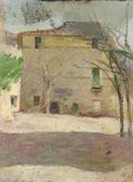 Town Courtyard Oil Painting by Theodore Robinson