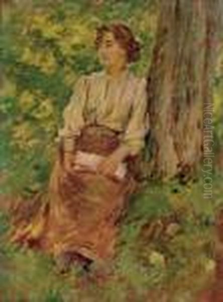 Girl Reading Oil Painting by Theodore Robinson