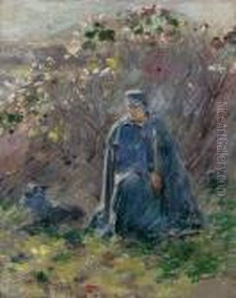 Policeman And Dog Oil Painting by Theodore Robinson