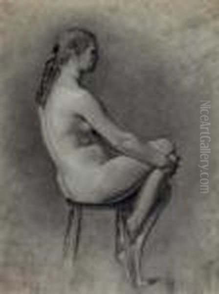 Study Of A Female Nude; And A Companion Drawing And A Companion Painting Oil Painting by Theodore Robinson