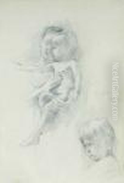 Mother And Child; And Three Companion Drawings Oil Painting by Theodore Robinson