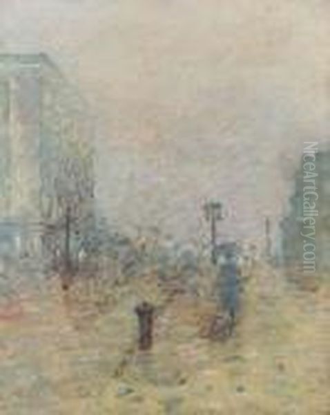 A Rainy Day, New York Oil Painting by Theodore Robinson