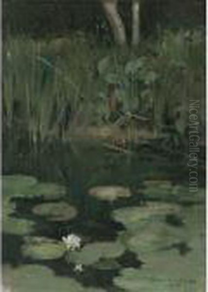 Water Lillies Oil Painting by Theodore Robinson