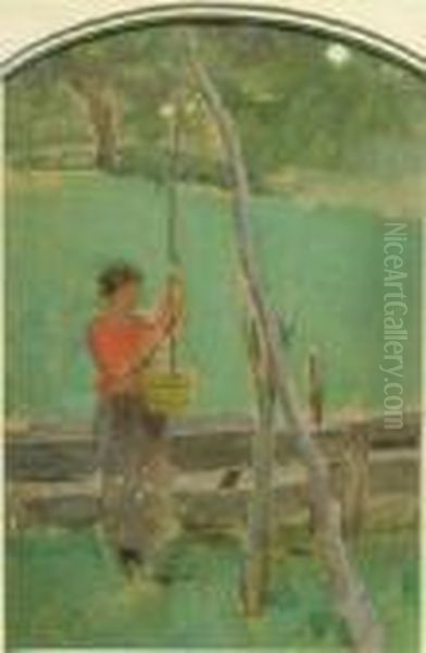 Girl At Well Oil Painting by Theodore Robinson