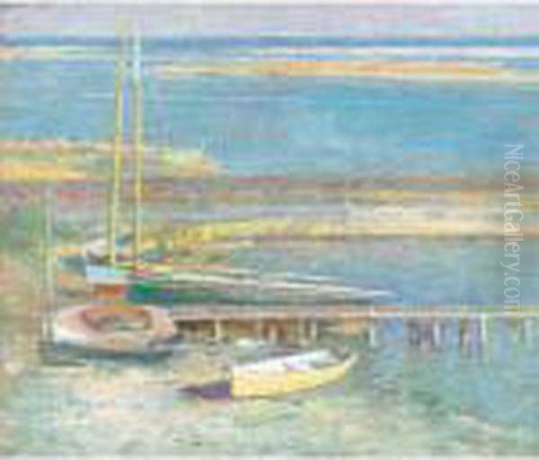 Boats At A Landing Oil Painting by Theodore Robinson