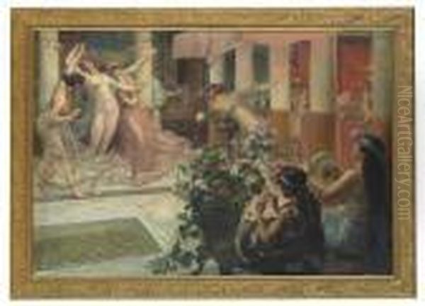 Dancers And Musicians In The Atrium Oil Painting by Georges Antoine Rochegrosse