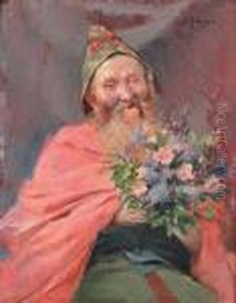 Le Vieux Moine Au Bouquet De Fleurs Oil Painting by Georges Antoine Rochegrosse