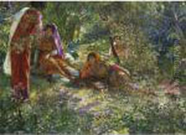 Young Women Resting In The Garden At El Biar In Algiers Oil Painting by Georges Antoine Rochegrosse