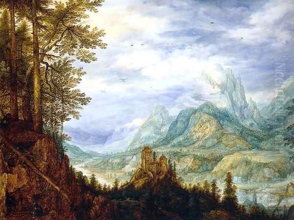 Mountainous Landscape with a Castle Oil Painting by Roelandt Jacobsz Savery