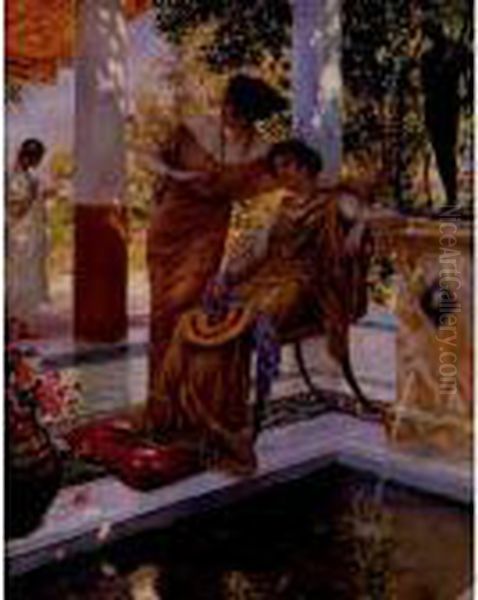 Resting By The Fountain Oil Painting by Georges Antoine Rochegrosse