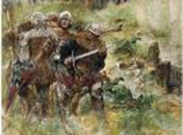 Soldats Medievaux Oil Painting by Georges Antoine Rochegrosse