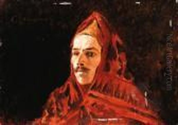 Gentleman In A Red Cloak Oil Painting by Georges Antoine Rochegrosse