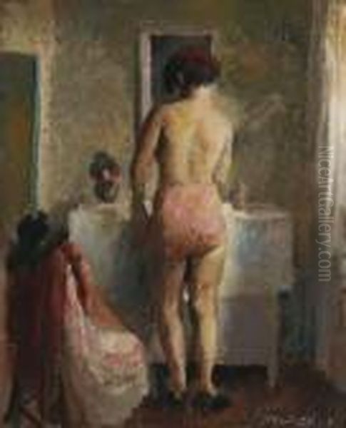 La Toilette, Modele Au Beret Oil Painting by Vera Rockline