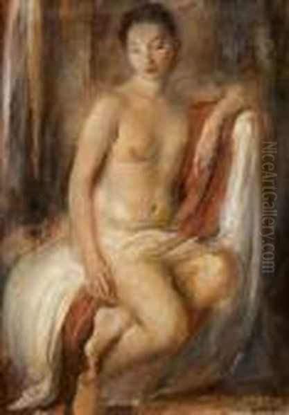 Nu Au Drape Oil Painting by Vera Rockline