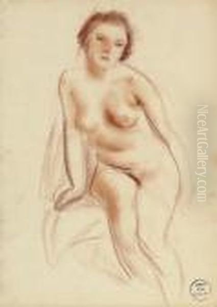 Seated Female Nude Oil Painting by Vera Rockline