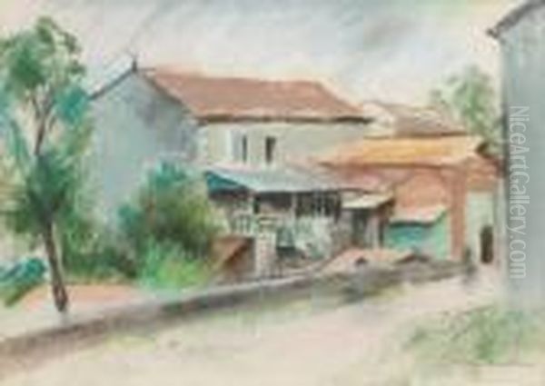 Rue De Village Pastel Oil Painting by Vera Rockline