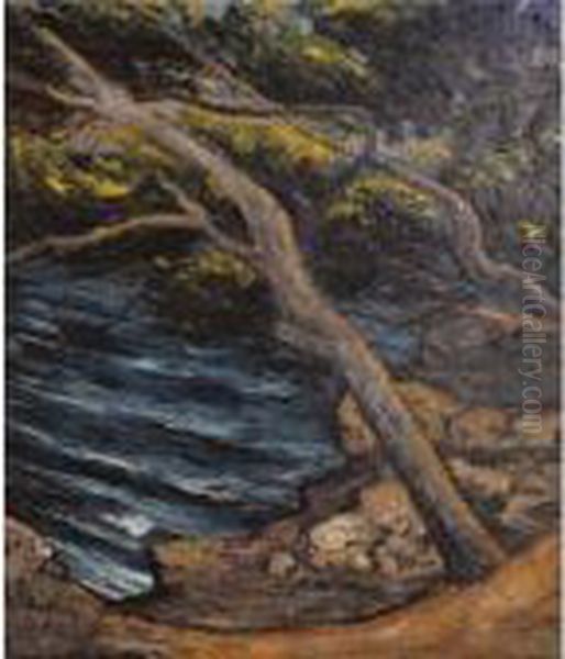 Lake Landscape With Trees Oil Painting by Vera Rockline