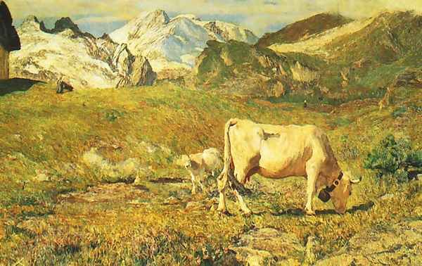 Grazing in Springtime (Pascoli di primavera) Oil Painting by Giovanni Segantini