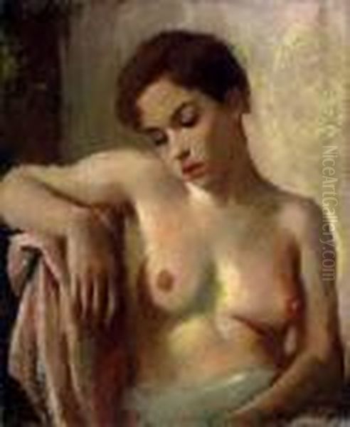 A Seated Nude Oil Painting by Vera Rockline