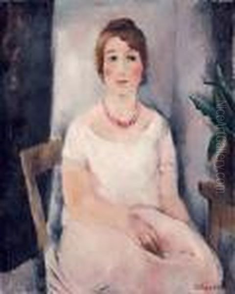 Jeune Femme Au Collier Rouge Oil Painting by Vera Rockline